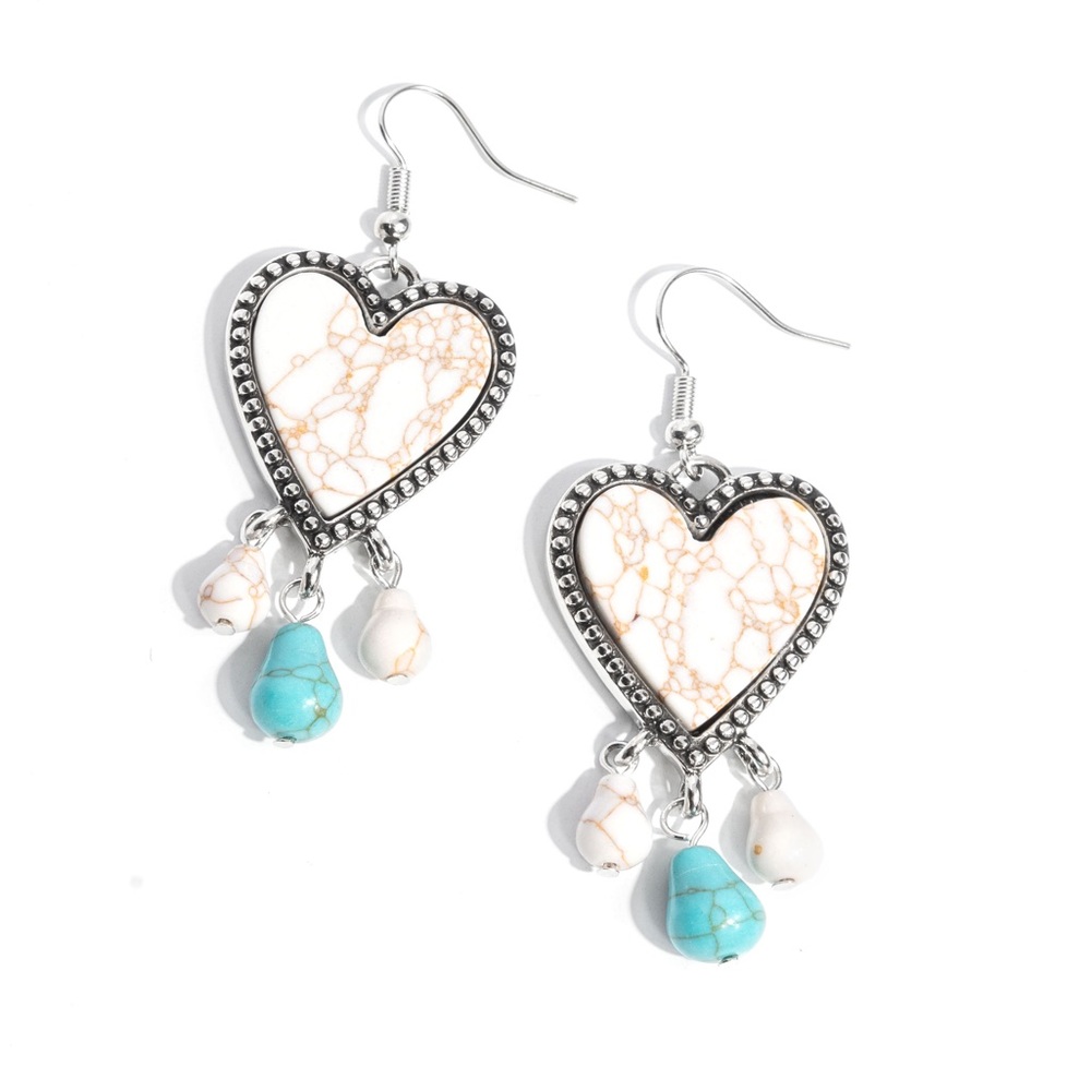 Heart-Shaped White Stone and Turquoise Earrings